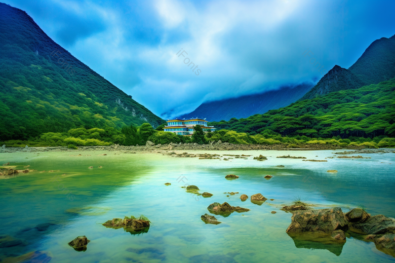 晴朗天气两座山之间的旅游景点,高清,摄影图,摄影图片,图片大全,摄影图免费下载